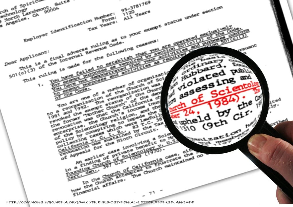 IRS scientology denial of tax exempt status letter